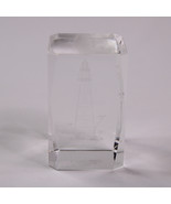 3D Laser Etched Crystal Clear Glass Paperweight Cube Lighthouse With Pal... - €6,81 EUR