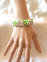 NeW Crystal Clear Lime Green  Beads Stretch Silver Rhinestones Sparkle Bracelet  - £4.02 GBP