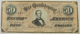 1864 CT-66 $50 Confederate Civil War Porker Bank Note PC-238 - £269.77 GBP
