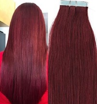 18&quot;,20&quot; 100gr,40pc, 100% Human Tape In Hair Extensions #99J Burgundy Red Wine - £85.43 GBP+