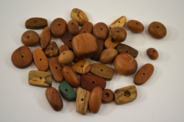 Wooden Beads Crafts Macrame Drilled Holes Vtg Mixed Lot 35+ - £14.96 GBP