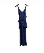 Halston Zaria Jumpsuit Women 6 Blue Matte Jersey Asymmetrical Neckline W... - $136.19