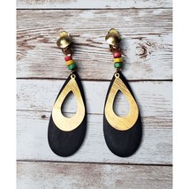 Vintage Clip On Earrings - Black &amp; Gold Tone Extra Long Dangle Statement - £12.84 GBP