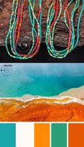 extra-long boho friendship bracelets/necklaces, sea green, orange seed beads - £30.54 GBP