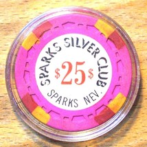 (1) $25. Sparks Silver Club CASINO CHIP - 1974 - Sparks, Nevada - $89.95