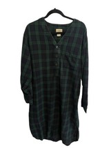 L.L. BEAN Womens Night Shirt Nightgown Flannel Blue Green Plaid Long Sle... - $31.67