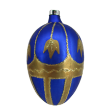 Shatterproof Christmas Ornament Cobalt Blue Gold Painted Tulip Egg Single 4&quot; - £7.72 GBP