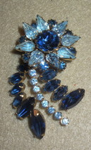 Vintage Rhinestone Royal Blue Flower Pin Signed - £34.16 GBP