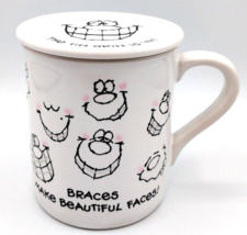 Vtg 1985 Hallmark Mug &quot;Braces Make Beautiful FACES-FLASH A Silver Smile&quot; w/lid - £10.99 GBP