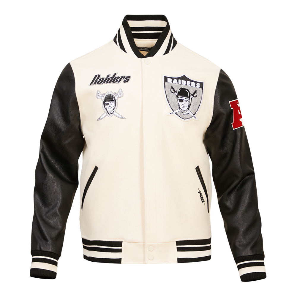 Raiders Varsity Jacket – Cream Body with Black Leather Sleeves by DSHARKS - $180.00+
