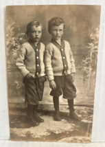 RPPC Postcard 2 Young boys Toddlers Standing in Shorts and Sweaters Portrait - £7.75 GBP