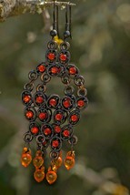 Vintage 80s 90s Orange Rhinestone Earrings Dangle Drop Long Boho Gypsy Beaded - £8.15 GBP