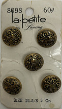 Lot 5 Gold Etched Shields Vintage Unique Buttons La Petite - £10.03 GBP