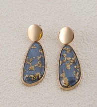 Rainbow Striped Resin Blue and Gold Drop Earrings Western Chic - £9.64 GBP