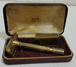 30s-40s GEM Micromatic Razor + Case Blade Bank Box Gold / Brass Finish Clog Pruf - £26.68 GBP