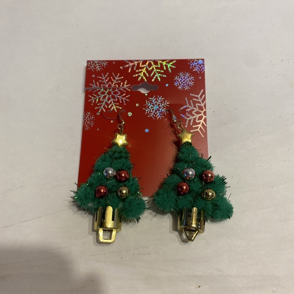 Vintage Decorated Christmas Tree Dangly Earrings  (SHIPS IN 24 HRS) Item image 2