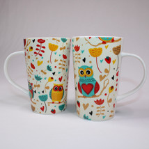 Set Of 2 Home Essentials Owl Multi-Colored Flowers Tea Cups Coffee Mugs ... - $18.78