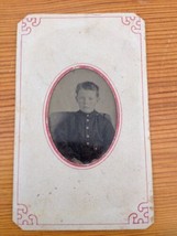 Antique 1800s Tintype Photograph Young Boy Portrait Blush Cheeks Silver Buttons - £47.95 GBP