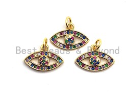 CZ Colorful Micro Pave Evil Eye Pendant, Lucky Eye Shaped Pave Pendant, Gold - $4.00