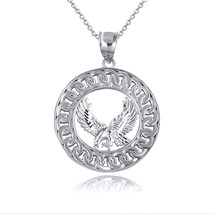 Sterling Silver Soaring Freedom Eagle Cuban Chain Link Frame Pendant Necklace - £34.50 GBP+
