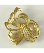Vintage Signed Costume Jewelry TORINO Gold Tone Ribbon Swirl Brooch Pin - £15.00 GBP