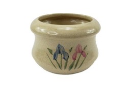 Contemporary Planter Flowerpot with 2 Flowers Hand Painted Ceramic Pottery - $24.70