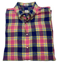 Peter Millar Men&#39;s Plaid Yellow/Blue /Pink Button Front Linen Shirt XL - $23.15