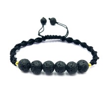 Dyed Black Lava 8x8 mm Round Beads Handmade Thread Bracelet AB8-45 - £6.99 GBP