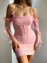 High Quality Summer Bodycon Dress Women Party Dress 2022 New Arrivals Pink Halte - £85.76 GBP