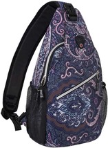 Navy Blue Base Totem Texture Mosiso Sling Backpack, Travel Hiking Daypack - £27.59 GBP
