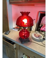 Vintage Victorian Glass Ruby Red Amberina Spiral Optic Shade w/ Bronze B... - €162,38 EUR