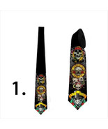  Men necktie with rock band and skulls print rocker style custom design - £23.59 GBP