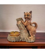 Vtg Ann&#39;s Originals Ashtray 1975 Kitty Cat Climbing Tree Amber Glass Num... - $45.00