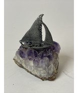 Vintage Pewter Ship on Amethyst Rough Geode - $22.99