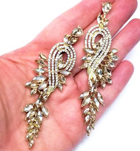Chandelier Earrings Rhinestone Topaz Crystal 3.5 in - $36.78