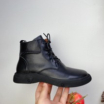 Women Boots Genuine Leather Shoes New Autumn Winter Round Toe Flat With Lace-Up  - £95.44 GBP