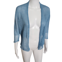 EILEEN FISHER Blue Airy Linen Grain Rib Loose Open Knit Flutter Cardigan... - $18.92