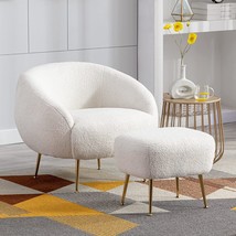 Merax White Modern Mid Century Comfy Accent Chair With Ottoman Teddy, Set Of 1 - £259.73 GBP