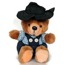 Fairview Teddy Bear Plush Overalls Hat Stuffed Animal 7.25&quot; - £15.55 GBP