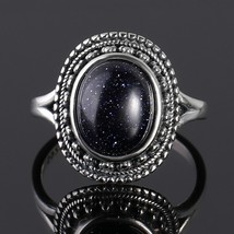 s925 Sterling Silver Rings Blue Sandstone Gemstone Rings for Women Wedding Bands - £13.19 GBP