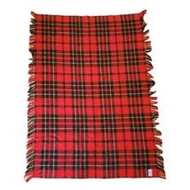 Vintage Faribo Stadium Wool Throw Blanket Red Plaid Faribault  USA 58x41 - £31.12 GBP