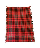 Vintage Faribo Stadium Wool Throw Blanket Red Plaid Faribault  USA 58x41 - £30.54 GBP