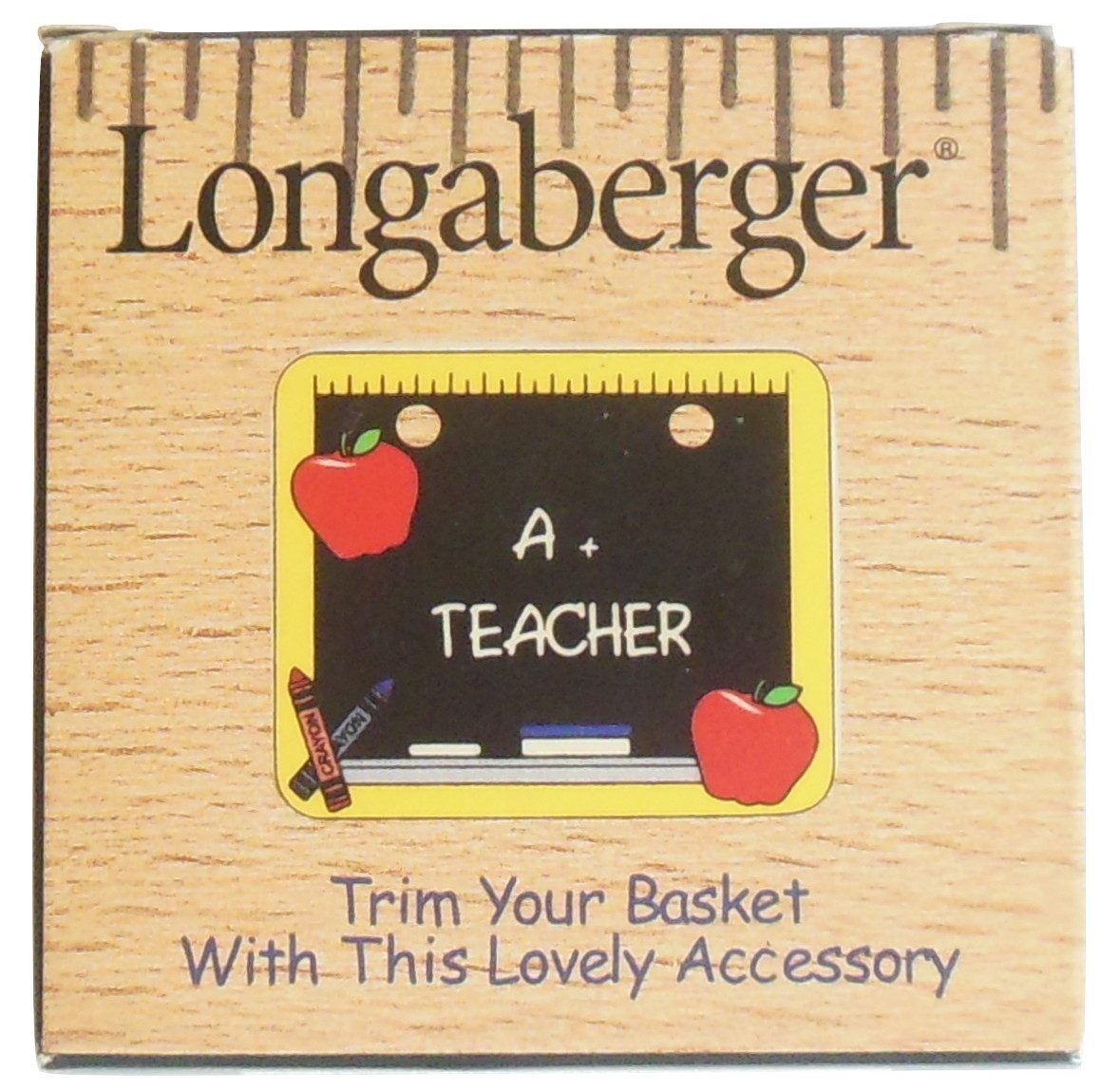 Longaberger Tie On Basket Accessory A+ Teacher Chalkboard Ruler Apples Pattern