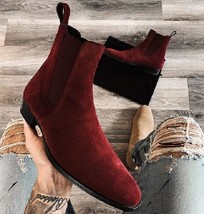 Handmade Chelsea Boots, Red Color Ankle High Leather Boot for Men - £119.89 GBP