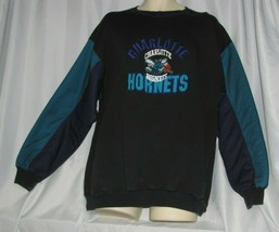 The Game Charlotte Hornets Pullover Sweatshirt Black Turquoise Purple Mesh L 90S - £34.76 GBP
