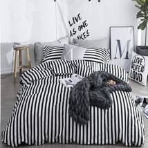 Black White Comforter Set Twin Striped Farmhouse Bedding Comforter Set K... - £96.21 GBP