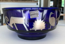 Egizia Sottsass Italy Cobalt Blue Art Glass Bowl Decorated with Sterling Animals - £273.42 GBP