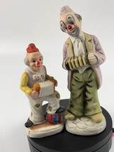 2 Vintage Bisque Porcelain Clown Figurine playing accordion 8 &amp; 5in Tall - £18.34 GBP
