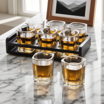 6 - Piece Square Glass Shot Cups with Wooden Holder, Ideal for Bar, Part... - $349.42 MXN