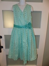Bonnie Jean Teal/White Gingham Check Floral Eyelet Party Dress Size 12 Girl&#39;s - £16.92 GBP